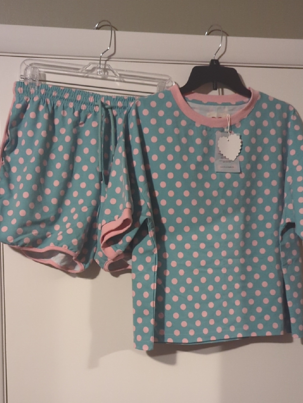 Women’s Blue and Pink Polka Dot Short-Sleeve Lounge Set